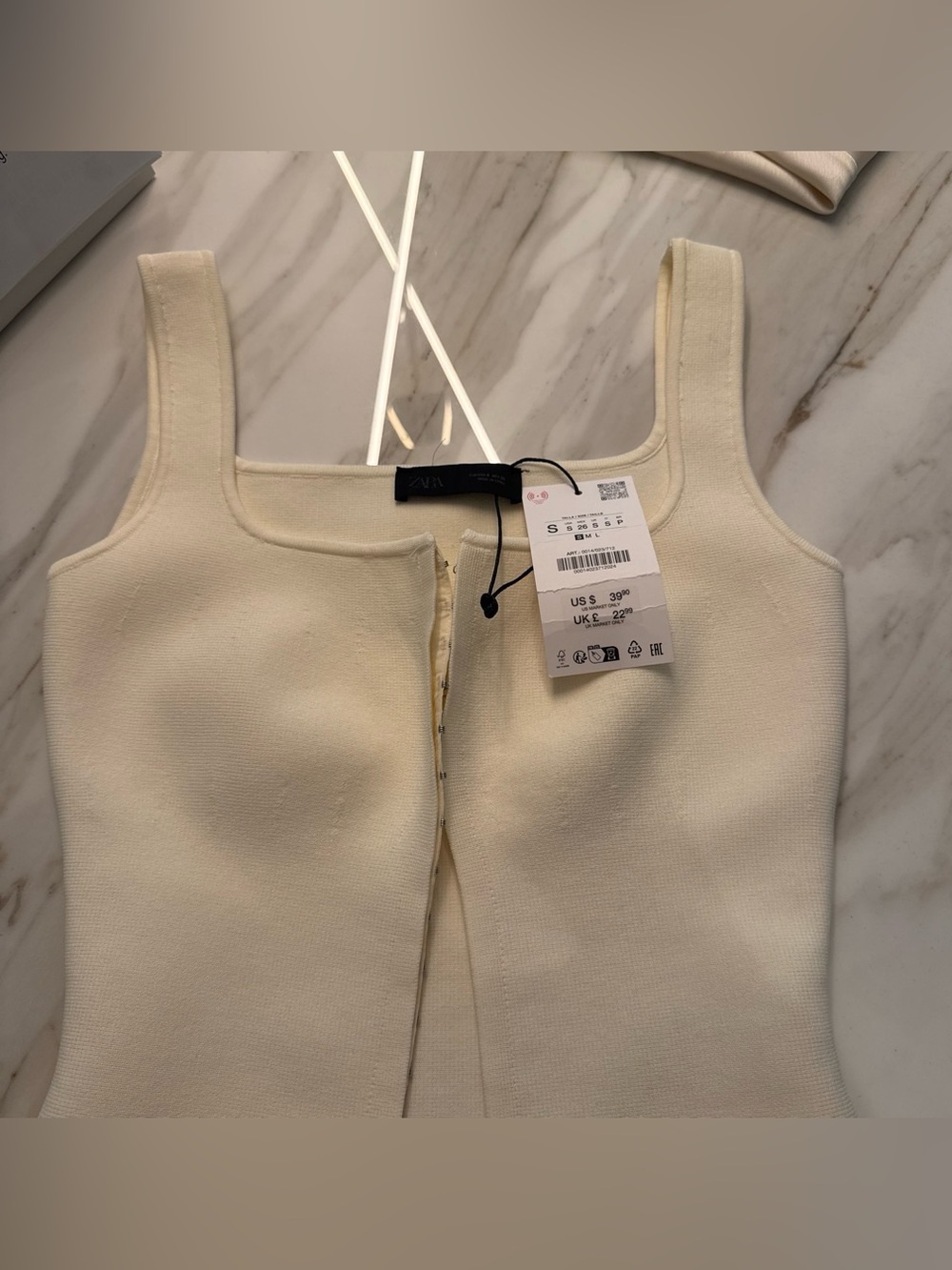 Square Neck Cream Tank Top Zara